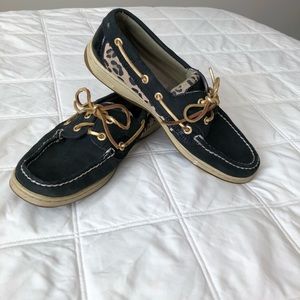 Sperry Topsider Black with leopard print detail